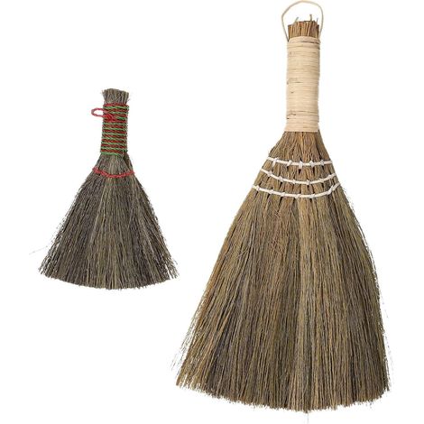 Petit Balai de Bureau en Bois et Paille, Brosse à Main Portable et Résistante pour Nettoyage Domestique et Dépoussiérage de Bibliothèque (1/5)