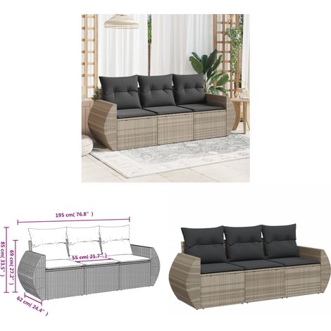 vidaXL Salon de jardin avec coussins 3 pcs gris clair résine tressée (1/3)