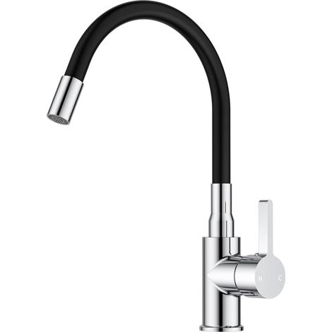 Flexible Robinet Cuisine Noir, Mitigeur Cuisine Rotatif à 360° Robinetterie de Évier Cuisine Acier Inoxydable à Trou Unique
