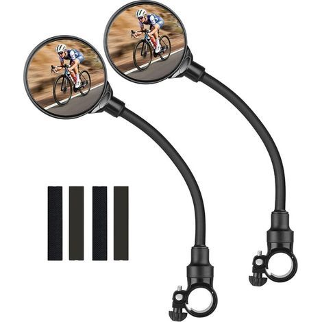 Espejos retrovisores para bicicleta de gran angular de 360° - Juego de 2 espejos convexos de acrílico ajustables y seguros para manillar (22-30 mm) (1/5)