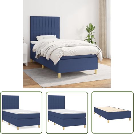 The Living Store Boxspringbett mit Matratze Blau 90x190 cm Stoff - Boxspringbett - Doppelbett - Schlafraum - Blau - Bettsofa (1/5)