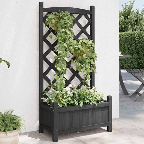 vidaXL Jardinera con enrejado negro 55x29,5x110 cm madera maciza de abeto (1/5)