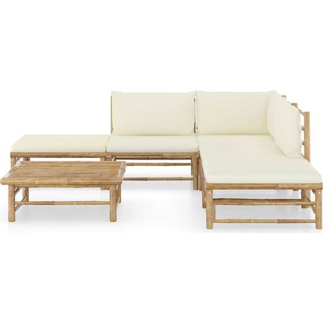 vidaXL Set de muebles de jardín 6 piezas bambú y cojines blanco crema (1/5)
