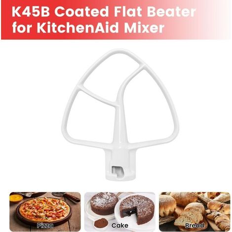 K45B Batteur plat avec revêtement pour mixeur KitchenAid de 4,5 à 5 litres, pagaie pour mixeur compatible avec les accessoires de cuisine à tête inclinable, blanc (1/3)