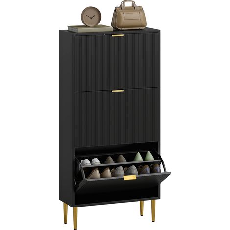 Stylish Black Three-Drawer Shoe Cabinet for Organized Storage and Home Décor