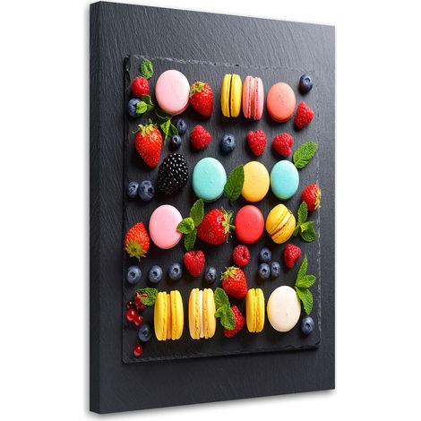 Tableau déco Macarons biscuits et fruits 70x100 (1/4)