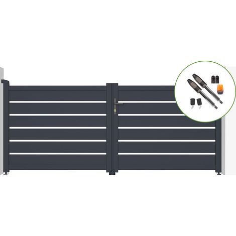 Portail battant électrique VOGEL 300x120cm gris + Motorisation TANKER B700 (1/4)
