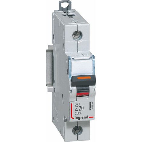 Disjoncteur DX³ 25kA arrivée haute et départ bas à vis 1P 230V à 400V - 20A courbe Z - 1 module LEGRAND 409903
