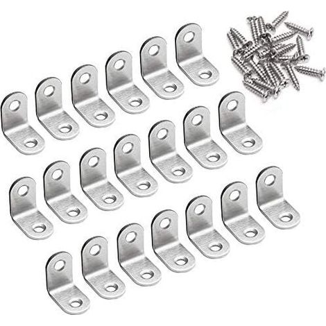 Escuadras de fijación de 90 grados, escuadras metálicas en forma de L de 20 x 20 x 16 mm, soportes de acero inoxidable para madera, muebles y armarios, 20 unidades (1/4)