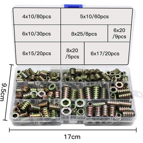 230 Pièces Alliage Zinc Insert Fileté Hexagonale Écrous M4 M5 M6 M8 Kit Outils Écrou Bois (1/4)