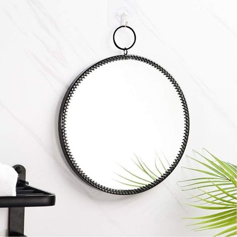 Frame in metal Wall Round Mirror Suspended decorative Mirror Maquillage Mirror vanity Mirror for Room of Bath Living room Bedroom (Black)- (1/5)