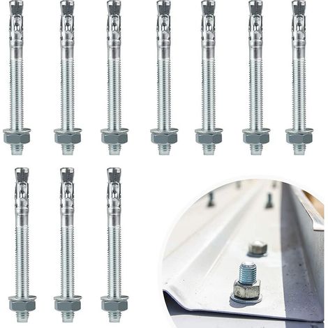 10Pcs M10x110mm Expansion Bolts, M10 Galvanized Steel Anchor Bolt, M10 Anchor Stud Fastening, for Concrete and Masonry
