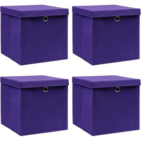Boîte de rangement et couvercle, ensemble de 4 pièces, violet, 32x32x32 cm, tissu. (1/5)