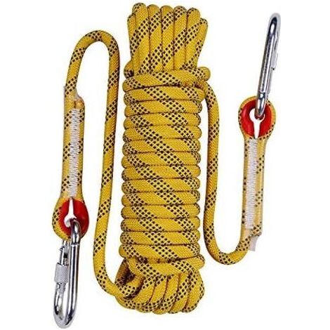 30m Corde d'évasion d'escalade de 12mm Anti-déchirures Sauvetage Corde avec 2 Mousquetons pour l'extérieur Randonnée Alpinisme Feu de Secours