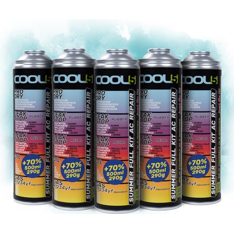 COOL5 5 en 1: 5 latas de refrigerante R1234yf para la recarga de aire acondicionado en coches fabricados despu茅s de 2016.