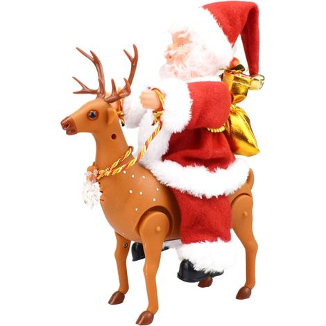Père Noël à cheval avec des poupées de rennes pour créer des décorations de Noël (1/5)