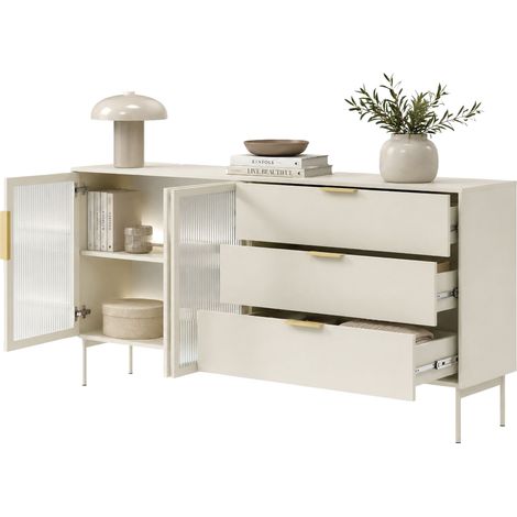 Credenza Hara, Madia un Ripiano, 3 Cassetti, 2 Ante, 181x39x83h cm Beige Cashmere