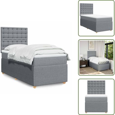 Colchón ensacado - vidaXL Cama box spring con colchón tela gris claro 90x200 cm - Cama de muelles