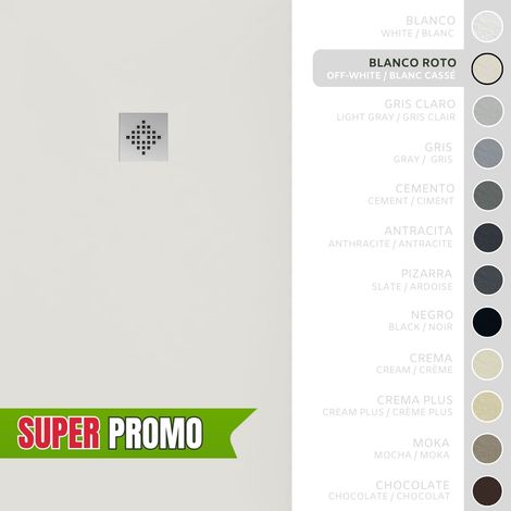 SOULBATH Plato de Ducha - Resina - Gel Coat - Textura Liso/Piedra - Antideslizante - Color Blanco Roto - 75x75- Extraplano 3cm - Incluye Válvula desagüe y Rejilla. Standard (1/5)