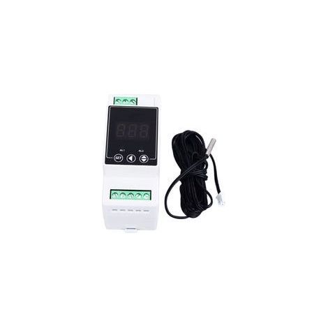 Régulateur de température rail DIN avec 2 relais, sonde cylindrique, affichage numérique, 100–240 V (1/5)