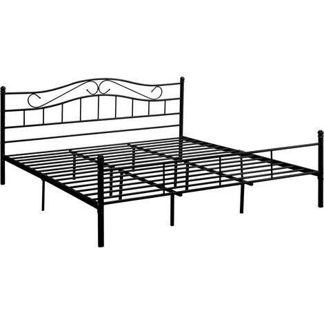Letto matrimoniale con struttura in acciaio verniciato nero con rete in metallo 180 x 200 cm 030002672