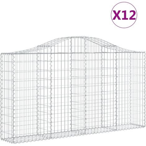 Cestini per gabbioni Muro di sostegno ad arco Recinzione a gabbia 1 set da 2 200 x 30 x 100/120 cm Ferro zincato Argento 020040511
