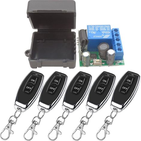 Commutateur de Télécommande sans Fil 433Mhz 5V 12V 24V 1 Canal Radio Commande Relais Récepteur avec 5 émetteurs Porte-clés Contacts sans potentiel contrôleur de Relais (1/5)