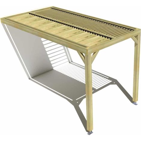 Pergola bois • 2m x 4m • adossée • sens profondeur • lames orientables bioclimatiques incluses • livraison comprise (1/3)