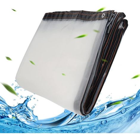 Telone trasparente e impermeabile con occhielli, 3 x 3 m, telo in plastica con corda di fissaggio per campeggio, balcone, giardino, piante, serra (1/5)