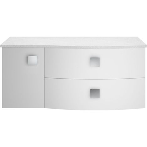 Gentleshaw Contemporary 2 Drawer Right-Hand Wall Hung Vanity Unit with White Marble Worktop, Moon White, 1000mm