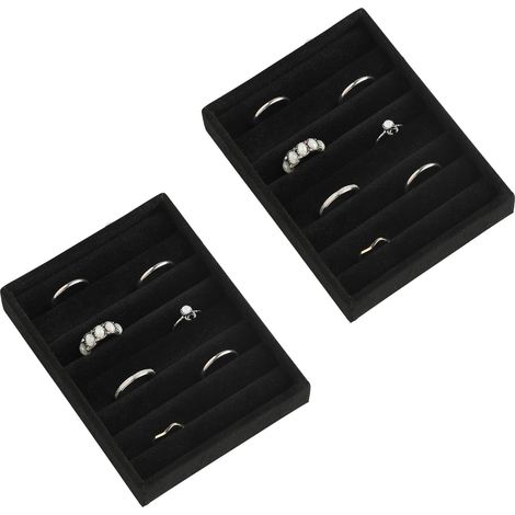 Ensemble de petits plateaux à bijoux, boîte à anneaux en velours, plateaux à bijoux empilables, mini plateau à bijoux avec tiroirs, dimensions : 12,5 x 9,5 x 2,3 cm