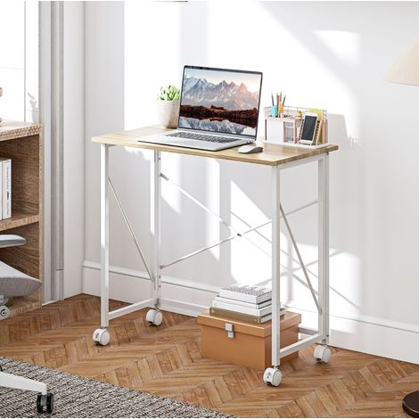 Scrivania pieghevole con ruote, 80 x 40 x 75 cm, acciaio e MDF, naturale OKMYHOME (1/5)