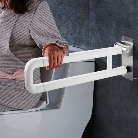 Maniglia pieghevole per WC, 226.8kg, Toilette Pieghevole Supporto 60 cm, Supporto per WC in acciaio inox, pieghevole (bianco)