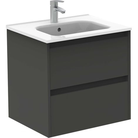 ROYO SANSA Mueble de Baño con Lavabo 2 Cajones Antracita Brillo - Medida: 60 CMS - ref: C0072478 (1/2)