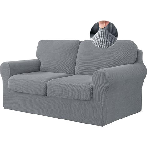 Housses de Canapé avec Dossiers Séparés et Coussins de Siège, Couverture de Canapé Antidérapante avec Bande élastique, Protecteur de Meubles (2 Seater(145-178cm),Gris Clair) (1/5)