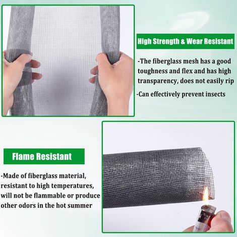 Toile de moustiquaire en fibre de verre, maille anti-insectes découpable pour fenêtre et porte (1/5)