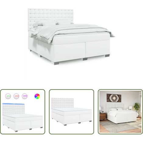 vidaXL Surmatelas -  Sommier à lattes de lit avec matelas Blanc 180x200cm Similicuir (1/5)