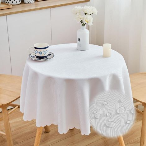Runde Jacquard Tischdecke 120 cm Weiß Wasserabweisend Pflegeleicht