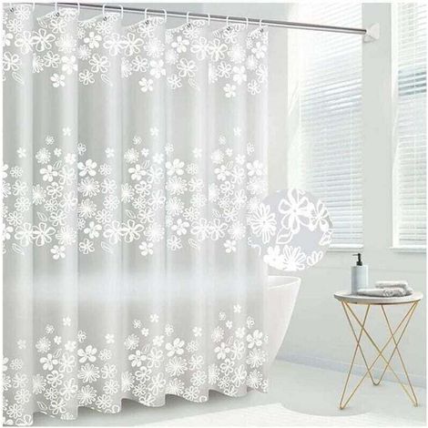 Rideau de douche transparent anti-moisissure PEVA étanche 180 x 200 cm avec poids aimanté avec 12 anneaux de rideau de douche - Crezuo (1/4)