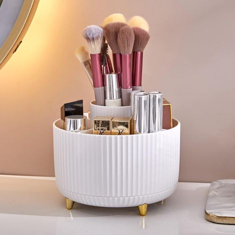 Écrin de rangement pour pinceaux de maquillage, boîte de stockage rotative à 360°, porte-pinceaux à 5 compartiments, pour décoration de coiffeuse, plan de travail de salle de bain, conteneur de bureau (1/5)