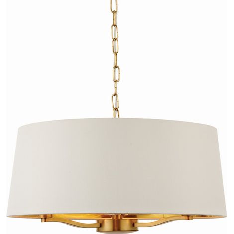 Endon Lighting - Pendente 3 Luci Soffitto Oro Satinato Spazzolato, Effetto Seta Bianca Vintage, E14 (1/5)