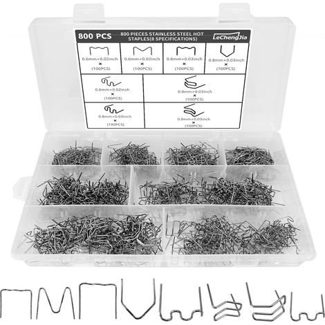 800 Pcs Agrafes Chaudes, Soudure Agrafe En Acier Inoxydable, 6 Types Baguettes De Soudage Agrafes Chaudes, Soudure Agrafe Plastique Pour RéParation De Pare-Chocs De Voiture, Soudage De Carrosserie (1/5)