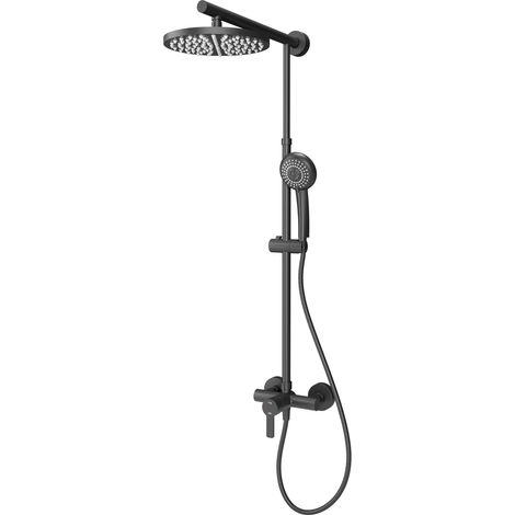 Schulte Duschsystem, DuschMaster Rain Black Style mit Einhebelmischer, Farbe: Schwarz, Kopfbrause rund