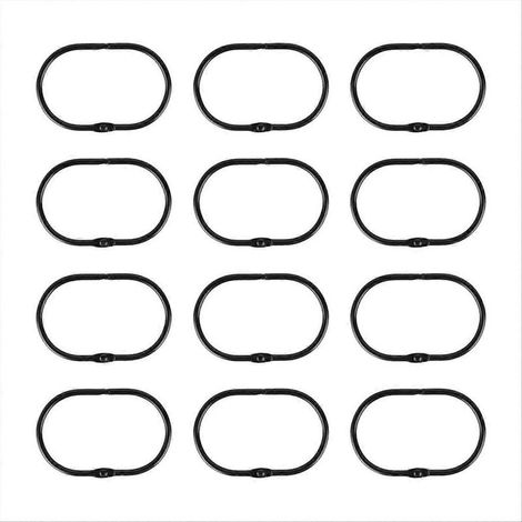 Lot de 12 anneaux de suspension ovales noirs pour rideau de douche (1/5)