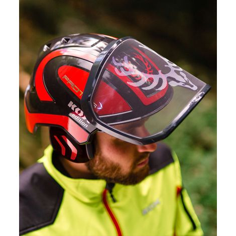 PROTOS® Forsthelm / Schutzhelm KOX Edition mit Gehörschutz und Visier Integral Forest Schwarz/Rot OneSize (1/5)