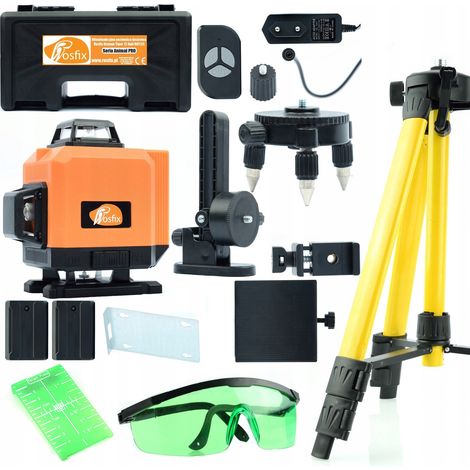 Rosfix Set Orange Tiger ROT12L – 12 Linien Kreuzlinienlaser mit Stativ 43–120 cm, Fernbedienung, 2 Akkus, Wandhalterung, Zieltafel, Schutzbrille  IP54  25 m Reichweite  Laser-Werkzeug