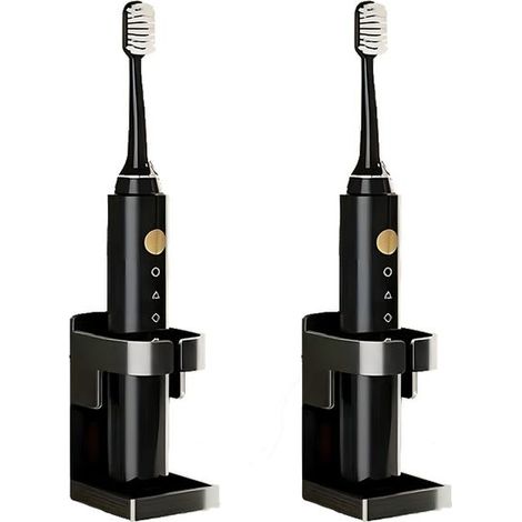 royaluxe - Support de rangement pour brosse à dents de salle de bain, 2 pièces, porte-brosse à dents électrique mural, noir (1/5)