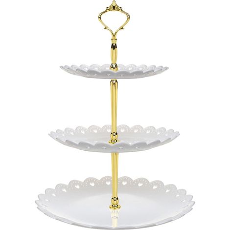 Support À Gâteaux 3 Niveaux - Support À Cupcakes En PP Blanc - Pour Thé De L'Après-Midi, Fêtes Et Réceptions - 1 Pièce (1/3)
