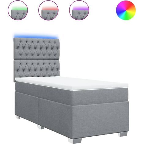 Lit simple Lit adulte Sommier à lattes de lit avec matelas Gris clair 90x200 cm Tissu