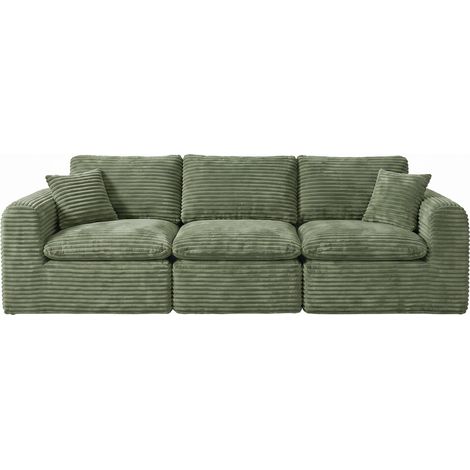 Canapé modulable 3 en 1, 3 places en velours côtelé vert, configuration en L, droite ou lit d’appoint, 280 x 180 x 65 cm (1/5)